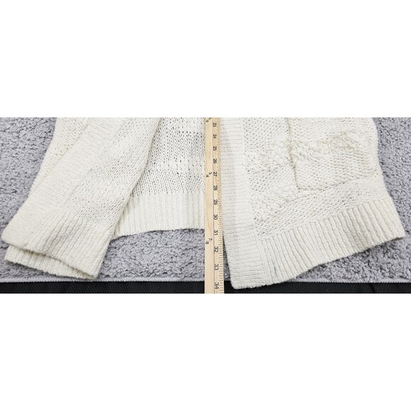 Womens Open Cardigan Sweater Pockets Long Chunky Knit Cream Boho Coastal Large - Picture 14 of 15